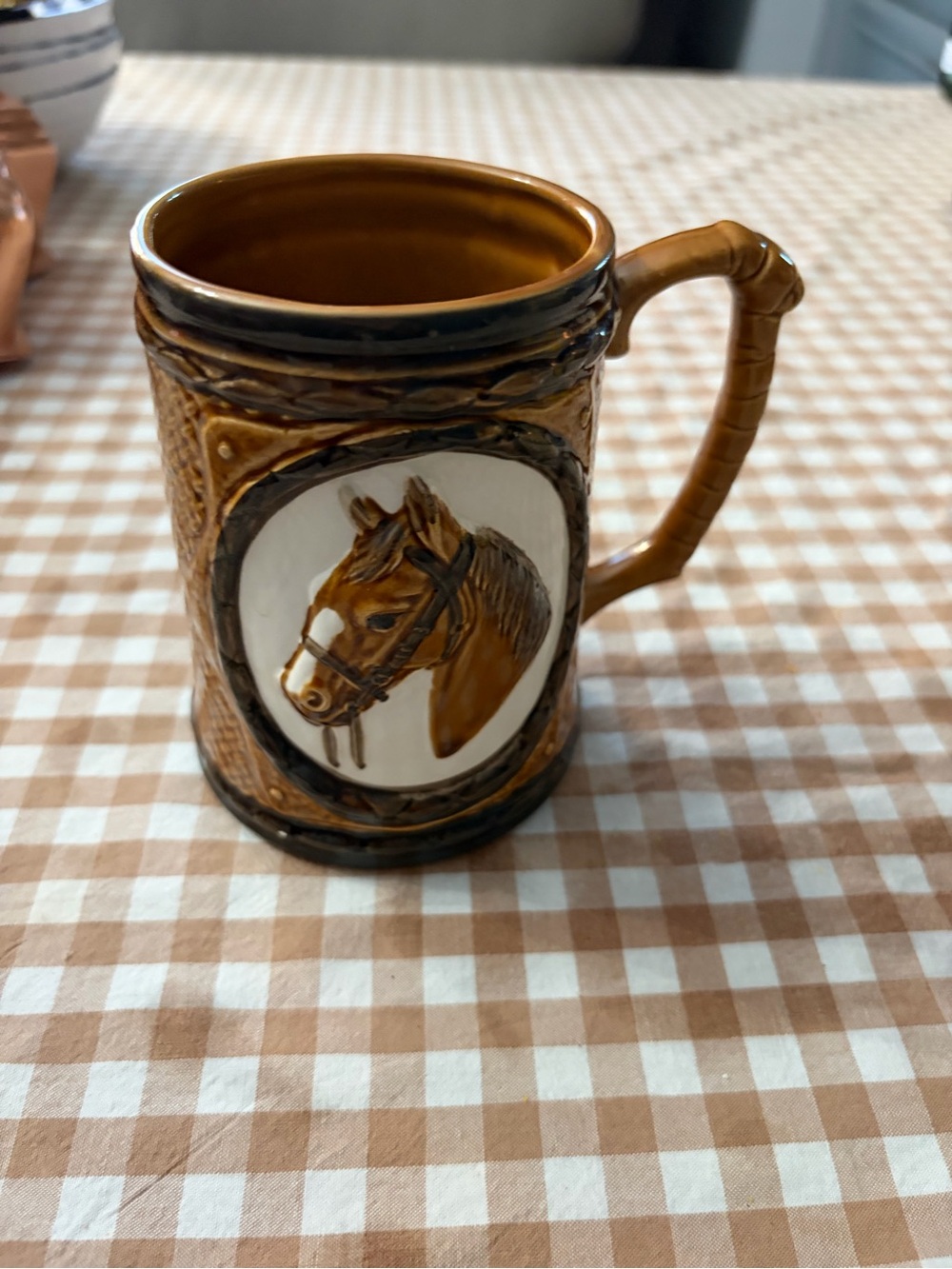 Vintage-Style Brown Ceramic Horse Mug